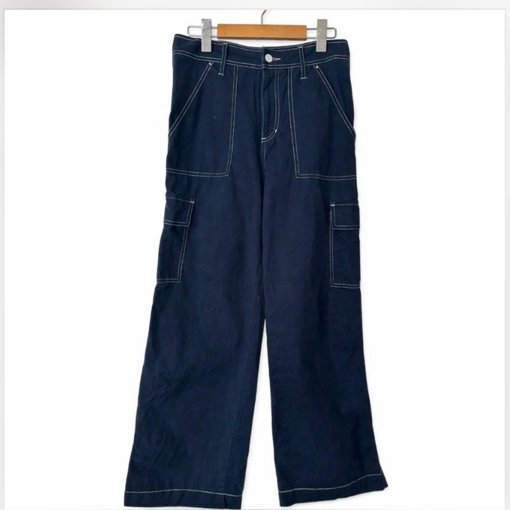 Wide Leg Cargo Pants Y2K Utility Navy Skater  Medium Streetwear - Picture 2 of 11